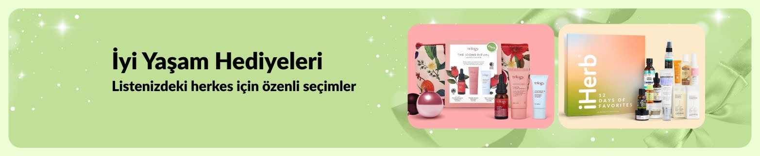 iHerb İyi Yaşam Hediye Rehberi özenle seçilmiş kişisel bakım ve güzellik hediye setlerini içeren banner; listendeki herkes için mükemmel seçenekler sunar.