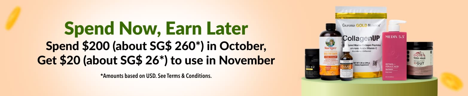 Spend Now, Earn Later. Spend $200 (about SG$ 260*) in October, Get $20 (about SG$ 26*) to use in November