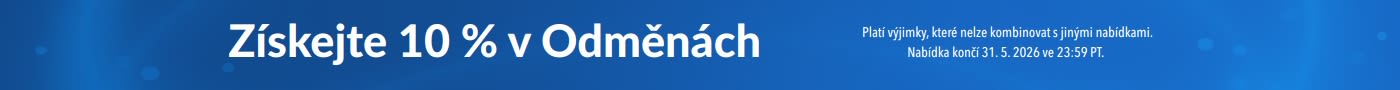 Modrý banner s promo akcí Získejte 10 % v Odměnách s doplňky stravy a textem o výjimkách a konci nabídky 31. května 2026.