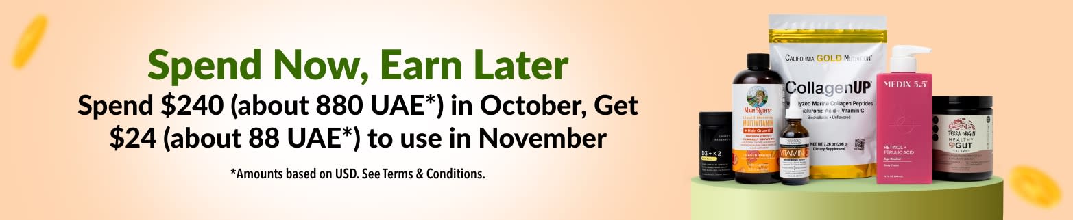 Spend Now, Earn Later. Spend $240 (about 880 UAE*) in October, Get $24 (about 88 UAE*) to use in November