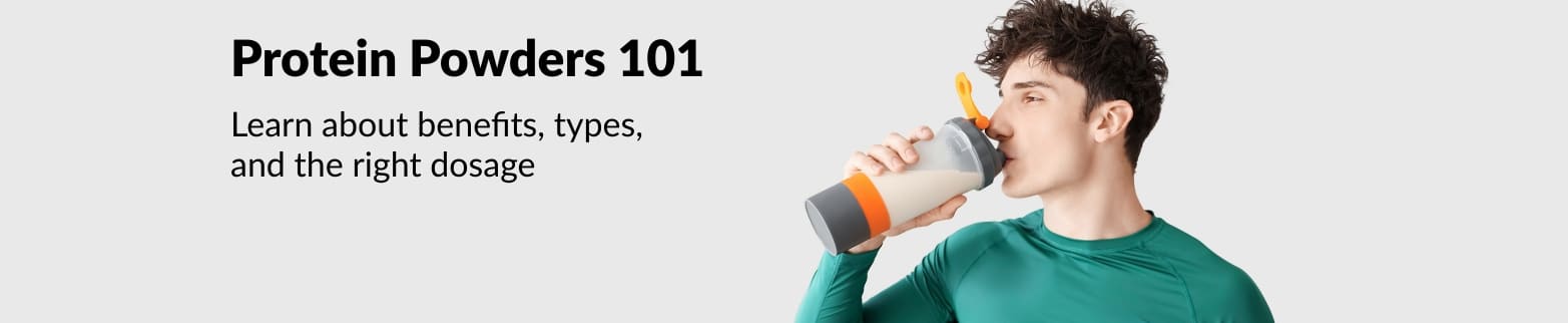Banner showing man drinking a protein shake.