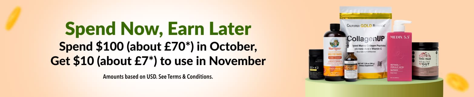 Spend $100 (about £70*) in October, Get $10 (about £7*) to use in November