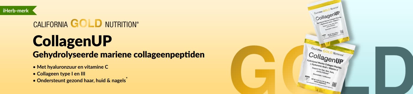 Banner voor California Gold Nutrition CollagenUP Marine Collagen Peptides voor gezond haar, huid en nagels.