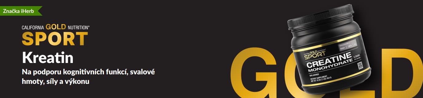Banner California Gold Nutrition Sport Creatine s dózou kreatin monohydrátu a benefity pro sílu a svalovou podporu.