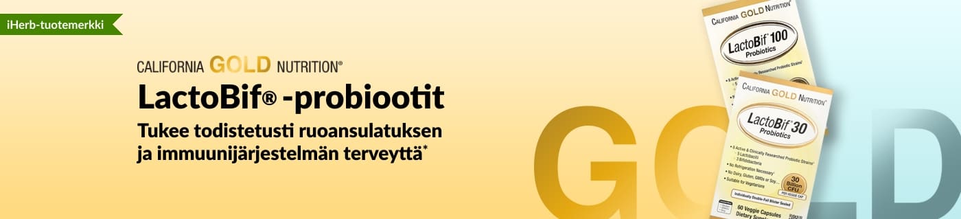 California Gold Nutritionin LactoBif®-probioottilisät tukevat todistetusti ruoansulatuksen terveyttä ja immuunihyvinvointia*, saatavilla vain iHerbistä.
