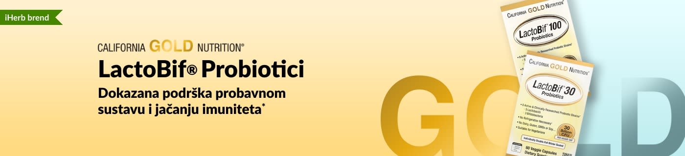 California Gold Nutrition LactoBif® Probiotici, dodatak prehrani koji dokazano pruža podršku probavnom sustavu i jačanju imuniteta*, ekskluzivno dostupan na iHerbu.