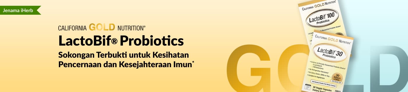 Tawaran suplemen California Gold Nutrition LactoBif® Probiotics, sokongan terbukti untuk kesihatan penghadaman dan kesejahteraan imun*, eksklusif hanya di iHerb.
