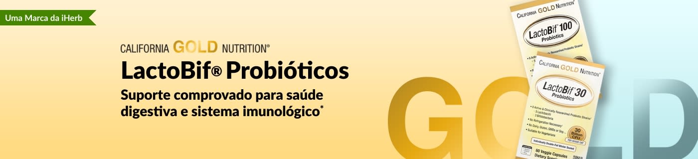 Suplemento probiótico California Gold Nutrition LactoBif®, com suporte comprovado para saúde digestiva e bem-estar do sistema imunológico*, disponível exclusivamente na iHerb.
