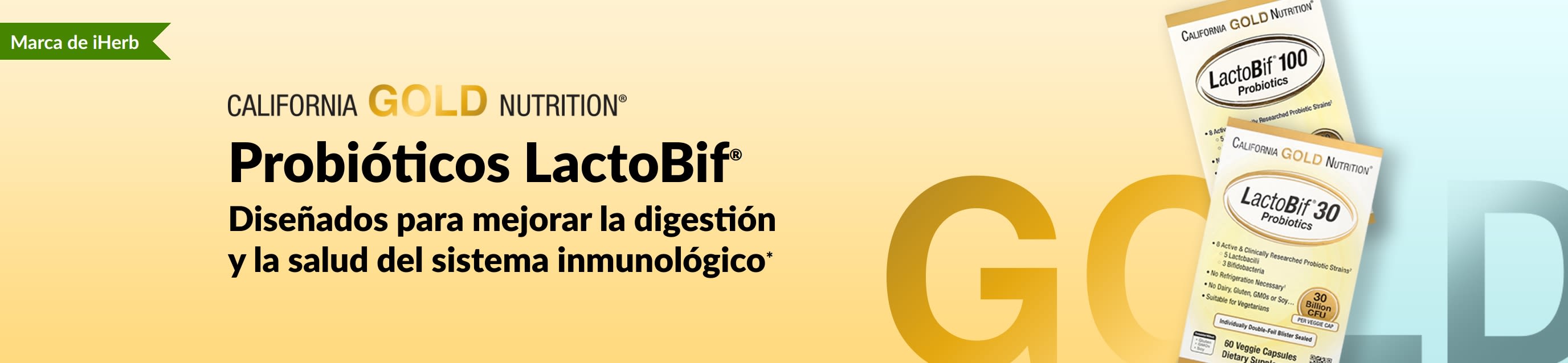Probióticos LactoBif® de California Gold Nutrition, diseñados para mejorar la digestión y la salud del sistema inmunológico, disponibles solo en iHerb.
