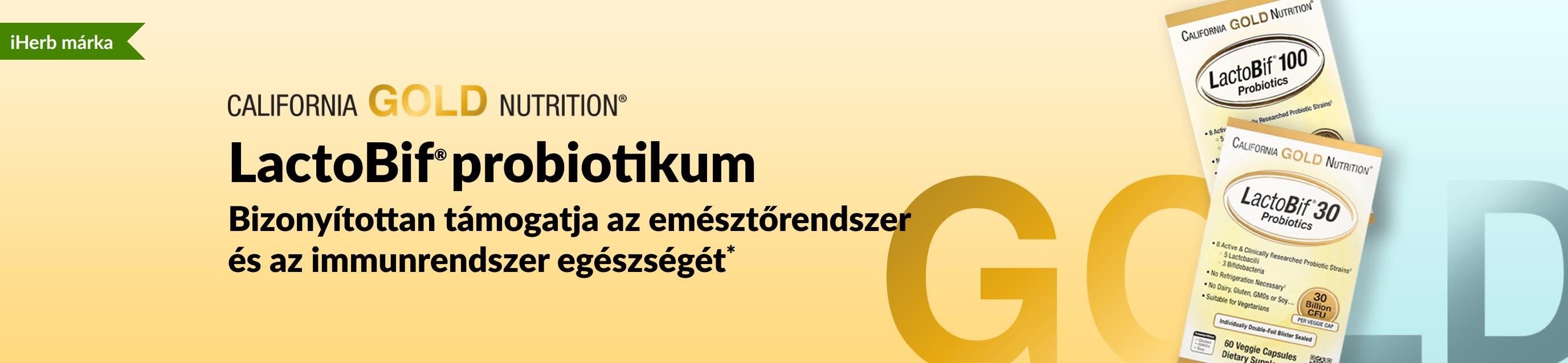 California Gold Nutrition LactoBif® probiotikumos étrend-kiegészítő, amely bizonyítottan támogatja az emésztőrendszer és az immunrendszer egészségét*, és kizárólag az iHerb kínálatában kapható.