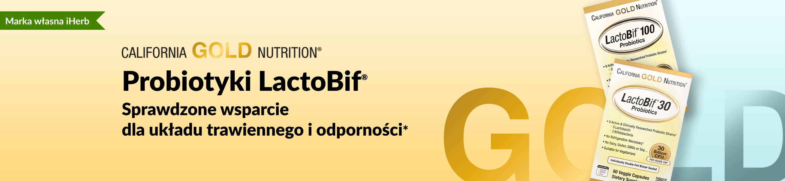 Suplement California Gold Nutrition LactoBif® Probiotics zapewnia sprawdzone wsparcie dla zdrowia układu trawiennego i odporności*, dostępny wyłącznie w iHerb.