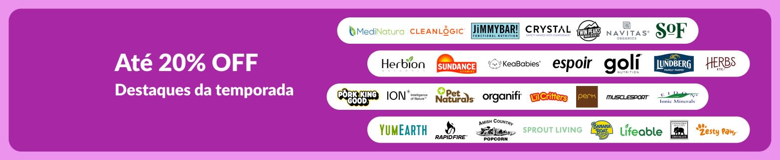 Banner da iHerb oferecendo até 20% OFF nas principais marcas da temporada.