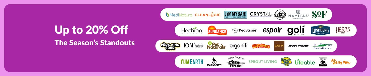 iHerb banner offering up to 20% off top seasonal brands.