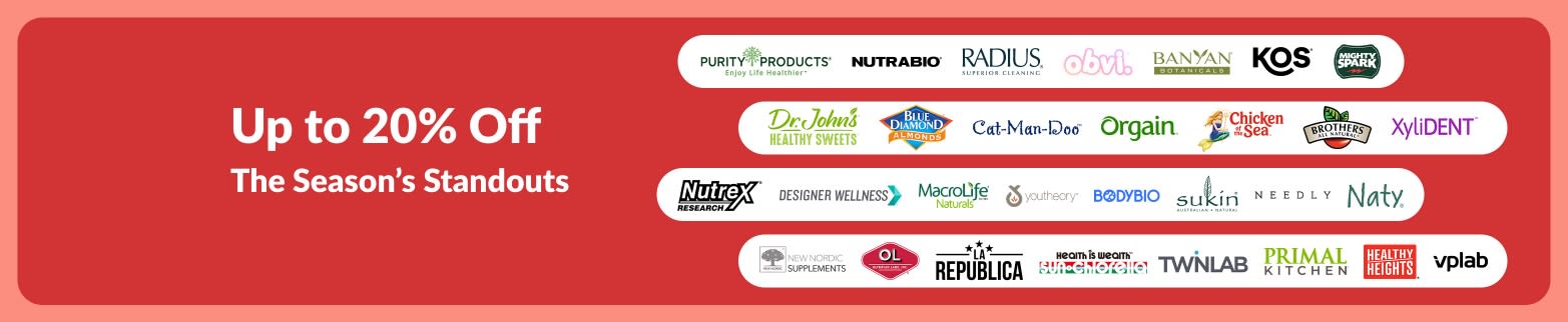 iHerb banner offering up to 20% off top seasonal brands.