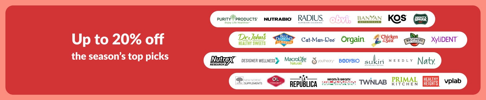 iHerb banner offering up to 20% off top seasonal brands.