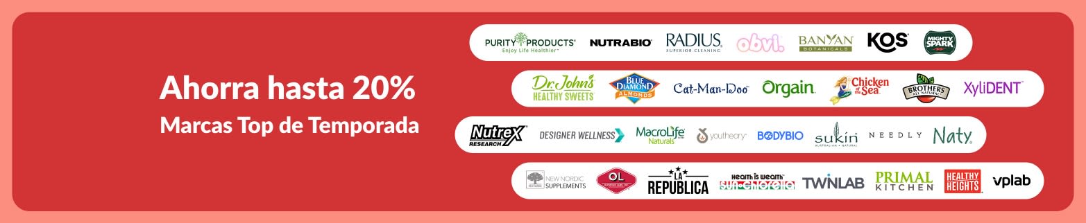 Banner de iHerb con hasta un 20% de descuento en las marcas top temporada.