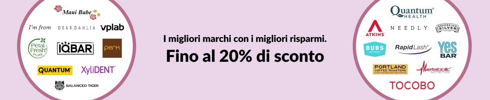 Fino al 20% di sconto sui migliori marchi su iHerb: Quantum, Atkins, Dear Dahlia, IQBAR, Petal Fresh, Tocobo e altri.