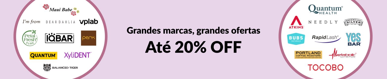 Até 20% OFF nas principais Marcas da iHerb: Quantum, Atkins, Dear Dahlia, IQBAR, Petal Fresh, Tocobo e mais.