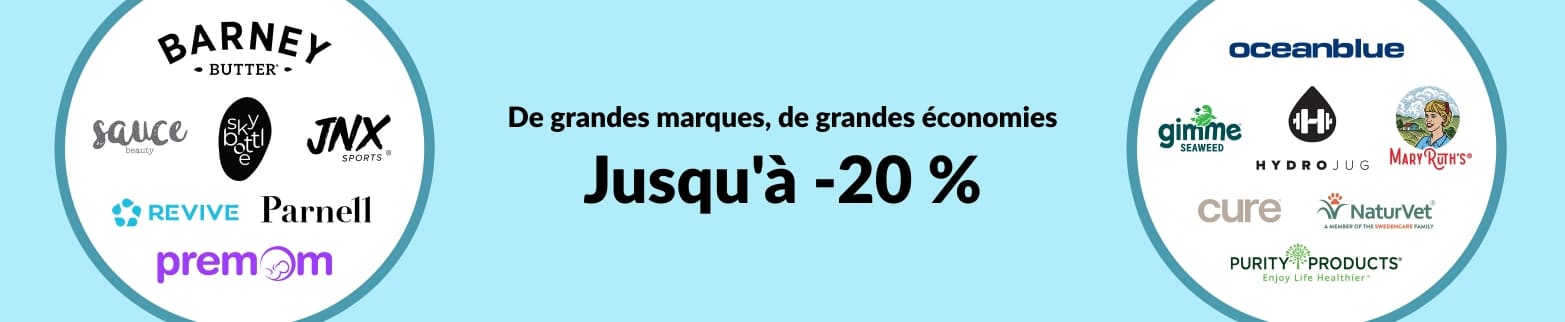 Jusqu'à -20 % sur les grandes marques iHerb.