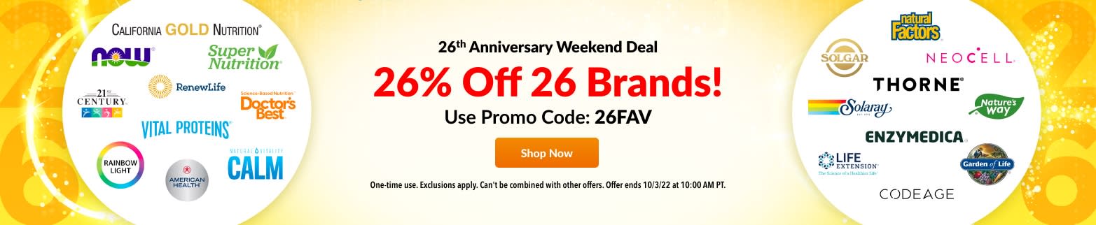 26% Off 26 Brands! Use Promo Code: 26FAV
