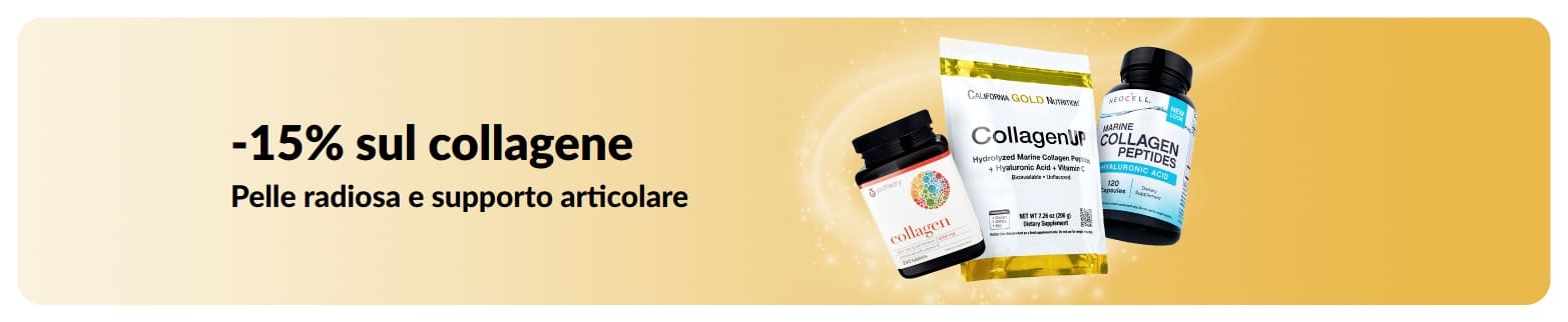 Banner di iHerb che offre il 15% di sconto sul collagene.