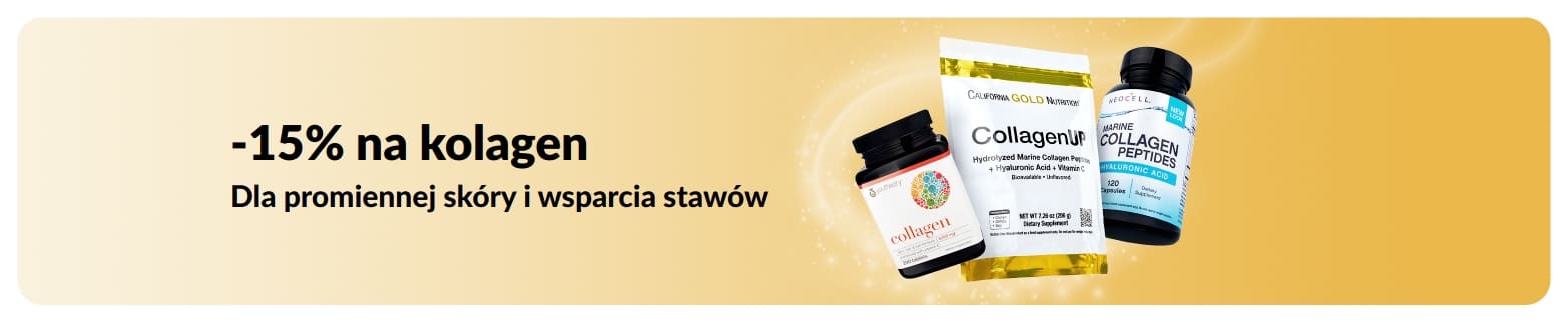 Baner iHerb oferujący 15% zniżki na kolagen.
