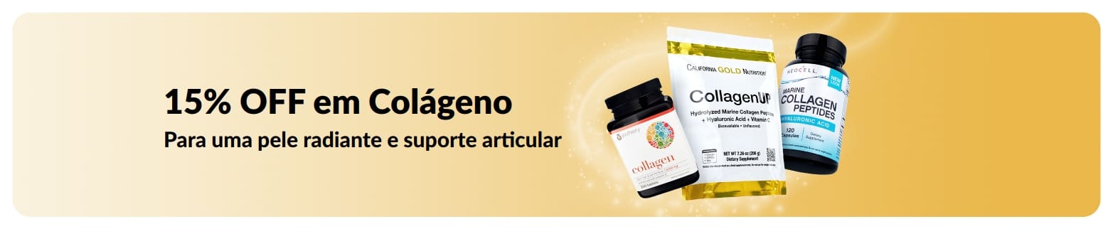 Banner da iHerb oferecendo 15% OFF em Colágeno.
