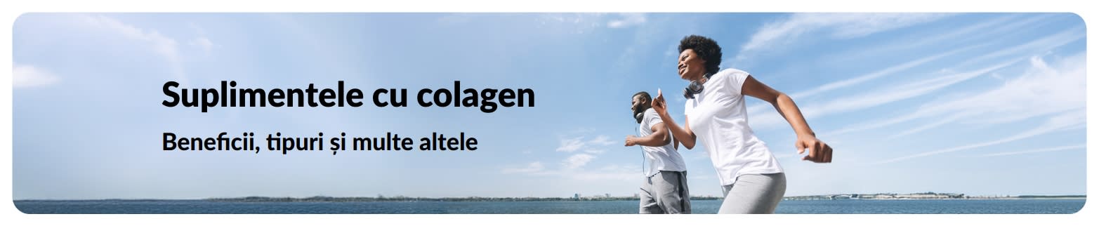 Banner iHerb ce promovează suplimentele cu colagen.