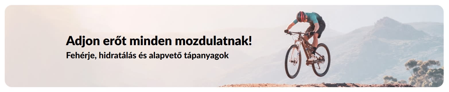 iHerb banner, amely az aktív életmódot népszerűsíti, a fehérjére, a hidratálásra és a mindennapi alapvető termékekre összpontosítva.