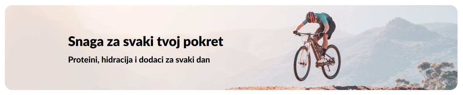 iHerb reklamni natpis koji promovira aktivni stil života s fokusom na proteine, hidrataciju i svakodnevne dodatke prehrani.