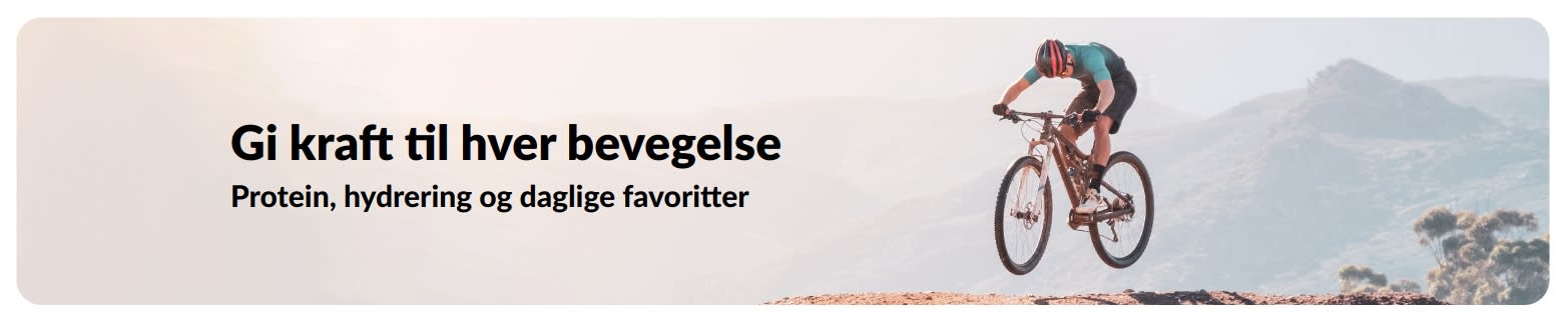 iHerb-banner som promoterer en aktiv livsstil med fokus på protein, hydrering og daglige favoritter.