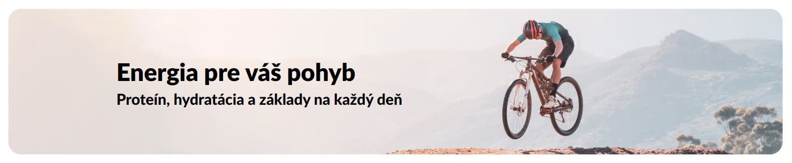 iHerb baner propagujúci aktívny životný štýl so zameraním na proteín, hydratáciu a základné produkty na každý deň.