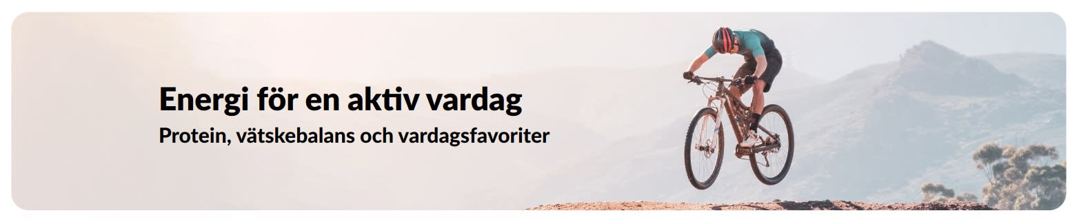 iHerb-banner med fokus på en aktiv livsstil och protein, vätskebalans och vardagsfavoriter. 