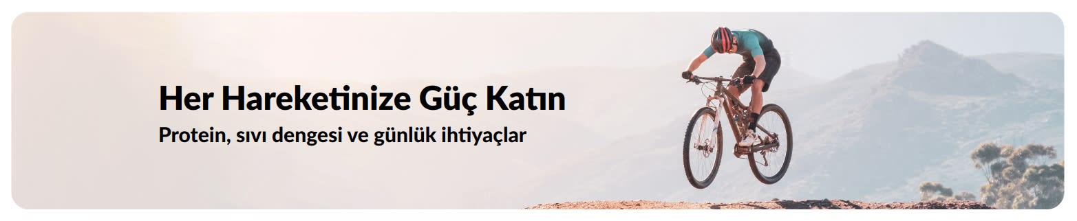 Protein, sıvı dengesi ve günlük ihtiyaçlara odaklanan aktif yaşam temalı iHerb banner'ı.