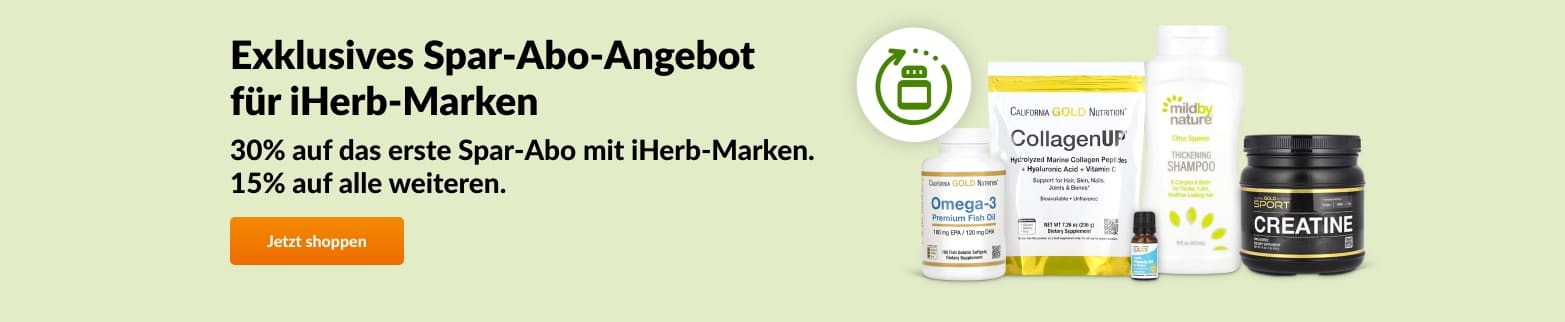 30% auf das erste Spar-Abo mit iHerb-Marken. 15% auf alle weiteren.