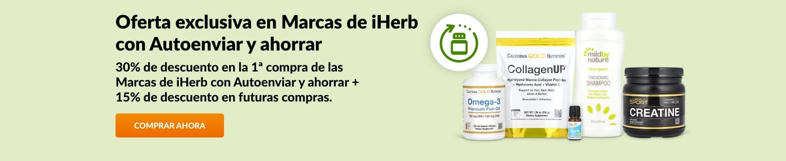 30% de descuento en la 1ª compra de las Marcas de iHerb con Autoenviar y ahorrar + 15% de descuento en futuras compras.
