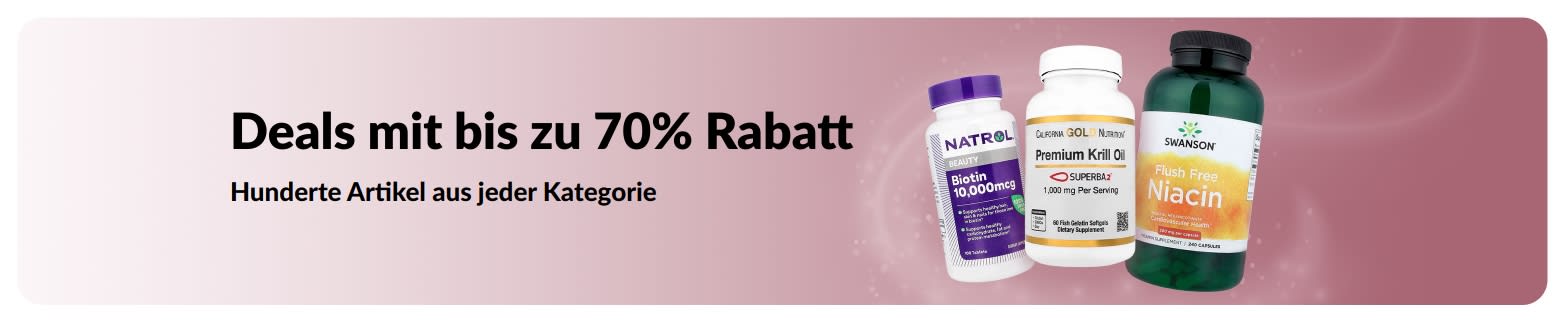 Banner, das Angebote mit bis zu 70 % Rabatt bewirbt