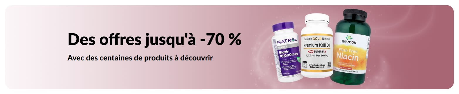 Bannière mettant en avant des offres jusqu'à -70 %.