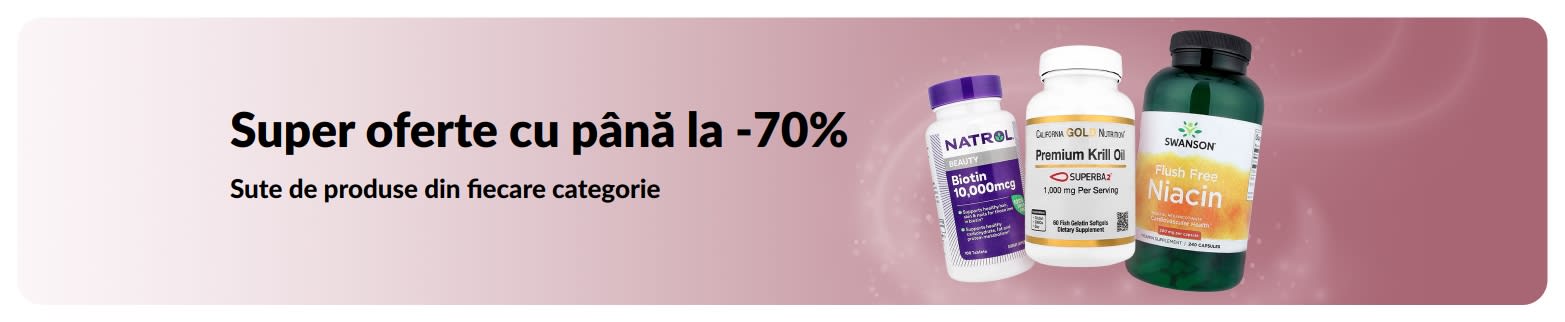 Banner cu super oferte cu până la 70% reducere.
