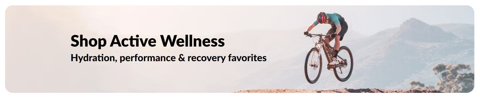 iHerb banner promoting active lifestyle with focus on hydration, performance & recovery favorites