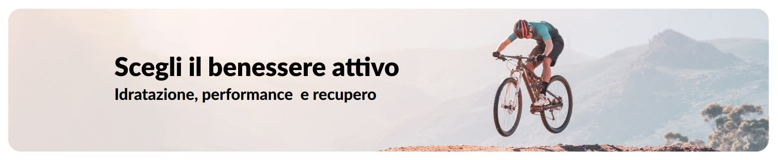 Banner iHerb che promuove uno stile di vita attivo con una selezione di prodotti preferiti per idratazione, performance e recupero.