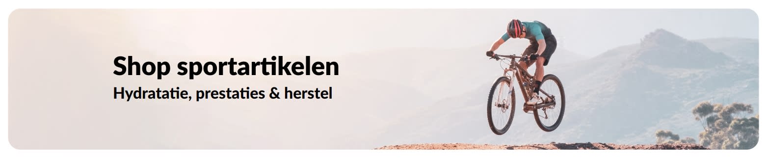 iHerb-banner die een actieve levensstijl promoot met producten voor hydratatie, prestatieverbetering en herstel.