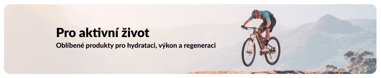 Banner iHerb propagující aktivní životní styl se zaměřením na oblíbené produkty pro hydrataci, výkon a regeneraci