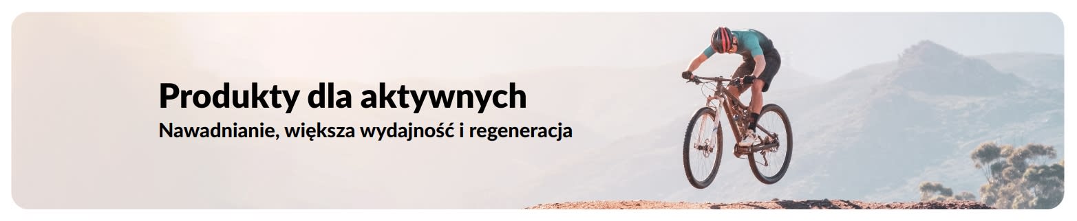 Baner iHerb promujący aktywny tryb życia, skupiający się na produktach do nawadniania, regeneracji i zwiększania wydajności.