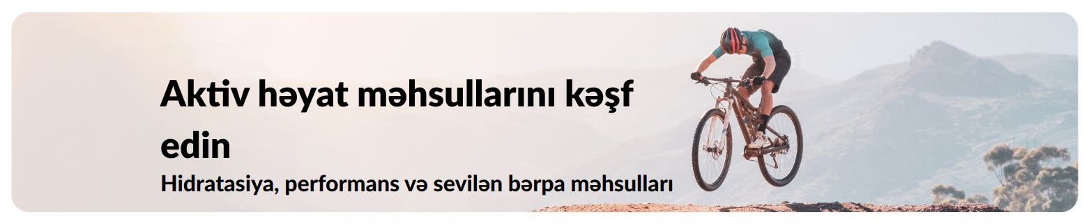 Hidratasiya, performans və bərpa üçün sevilən məhsullara diqqət çəkərək aktiv həyat tərzini təşviq edən iHerb banneri