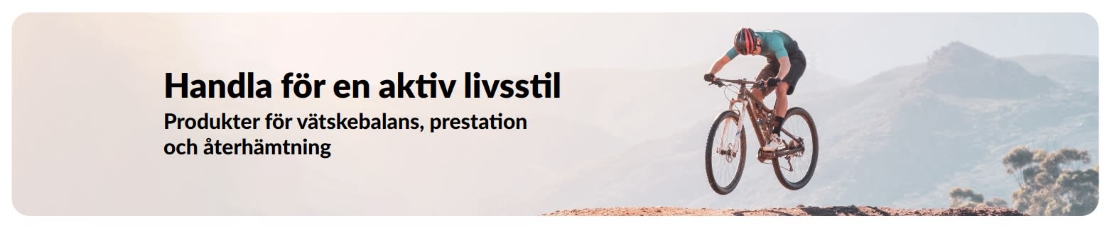 iHerb-banner med fokus på en aktiv livsstil och vätskebalans, prestation och produkter för återhämtning