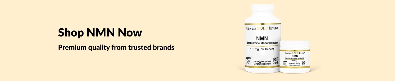 iHerb banner mentioning to shop premium quality NMN supplements from trusted brands.