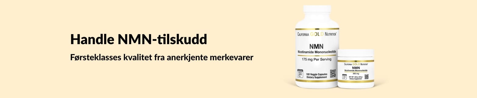 iHerb-banner som oppfordrer til å kjøpe NMN-kosttilskudd av høy kvalitet fra pålitelige merker.