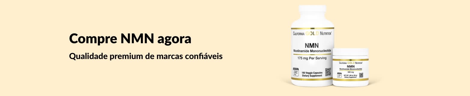 Banner da iHerb convidando a comprar suplementos de NMN premium de marcas confiáveis.
