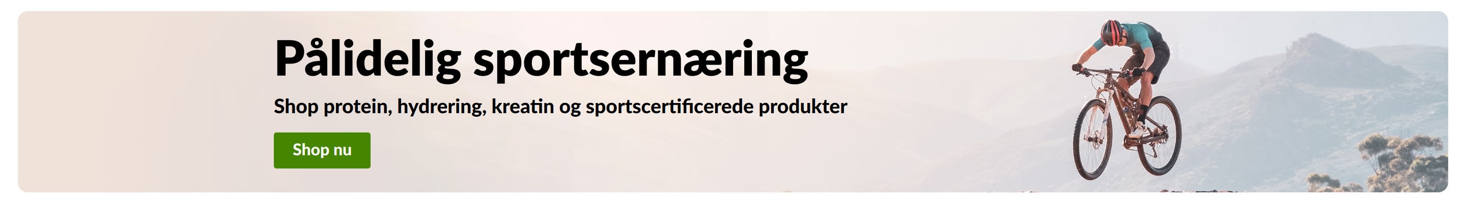 Banner med pålidelig sportsernæring med mountainbiker og en 